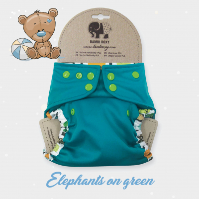One Size Cover (snap) - Elephants on green 1-PUL-P-020