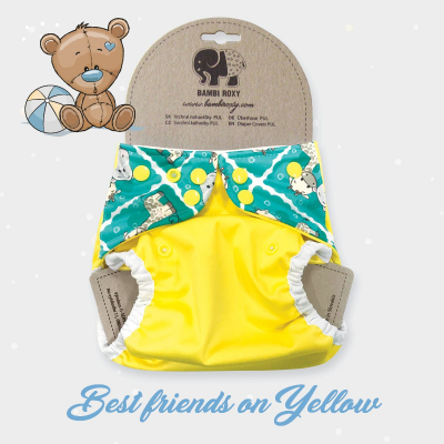 One-Size PUL Cover (Snap) - Best friends on Yellow 1-PUL-P-039