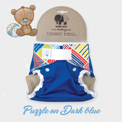 One-Size Nappy Cover /Velcro/ - Puzzle on dark blue 1-PUL-Z-011