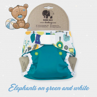One Size Cover (velcro) - Elephants on green and white 1-PUL-Z-019