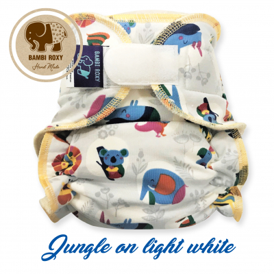 Cloth Bamboo Nappy One-Size (Velcro) - Jungle on white 1NOH-Z-001