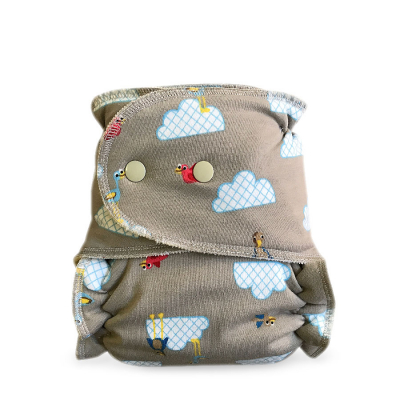 Cloth Bamboo Nappy One-Size (Snap) - Clouds on gray BRP26