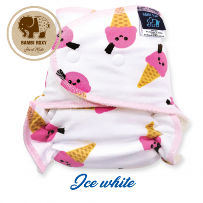Cloth Bamboo Nappy One-Size (Snap) - Ice cream on white BRP45