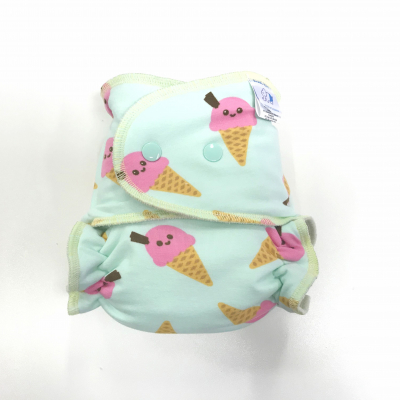 Cloth Bamboo Nappy One-Size (Snap) - Ice cream on green BRP46