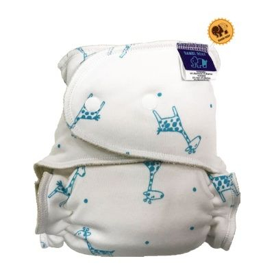 Cloth Bamboo Nappy One-Size (Snap) - Giraffe on blue BRP54