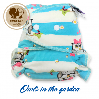 Night Fitted Nappy (Snap) - Owls on blue NOC-P-005