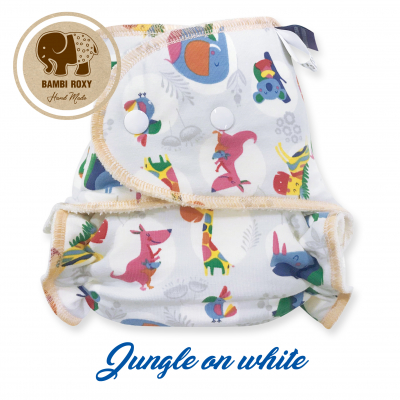Night Fitted Nappy (Snap) - Jungle on white NOC-P-017
