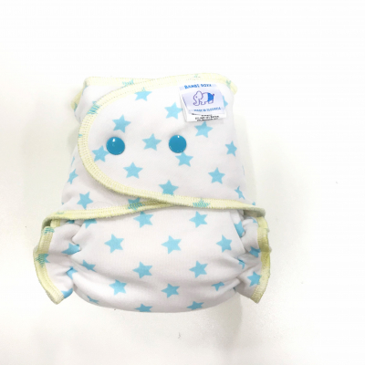 Night Fitted Nappy (Snap) - Stars on white NOC-P-044