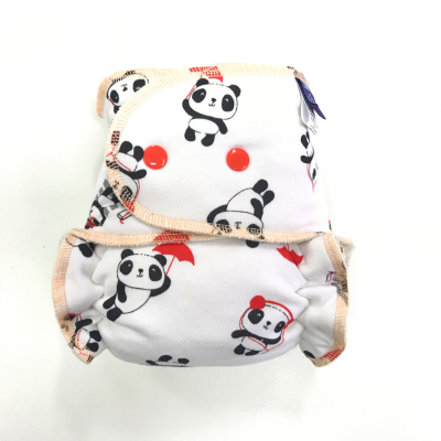Night Fitted Nappy (Snap) - Panda on white NOCP007