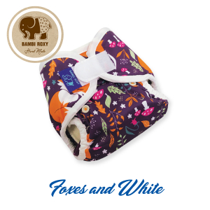 BAMBI-in Pocket Nappy NEW BORN - Foxes and White BKAP-P-02