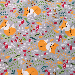 PUL fabric - Foxes on Grey (50 x50cm) PULM-006