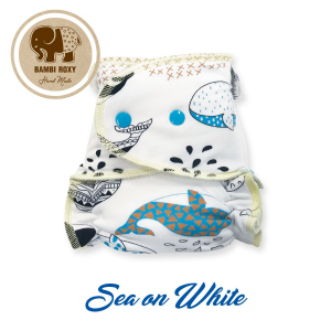 Night fitted nappy-hemp (Snap) - Sea on White NOC-P-042